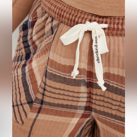 Aerie Soft Gauze High Waisted Pajama Boxers Plaid Cotton - Picture 5 of 10